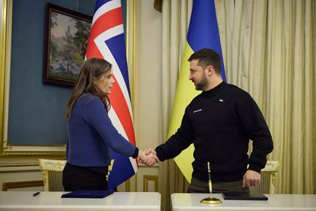 Katrín Jakobsdóttir forsætisráðherra og Volodomyr Zelensky, forseti Úkraínu.