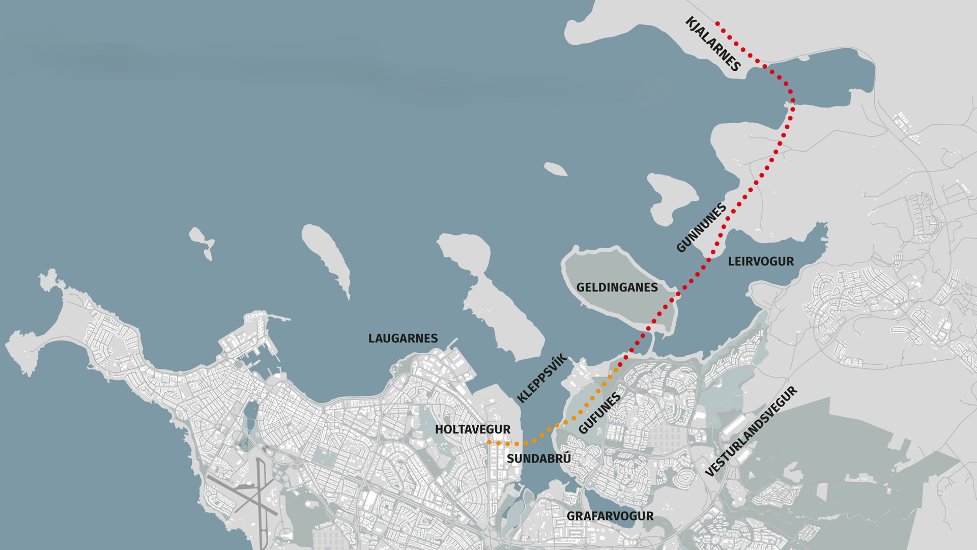 Yfirlitsmynd af mögulegri legu Sundabrautar - mynd