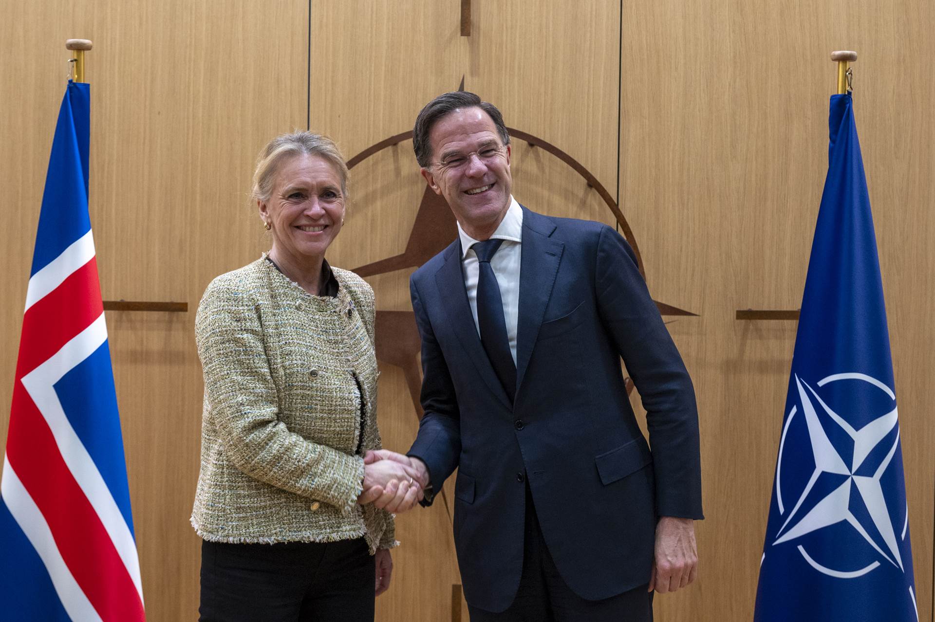 Þorgerður Katrín Gunnarsdóttir utanríkisráðherra og Mark Rutte, framkvæmdastjóri Atlantshafsbandalagsins. - mynd